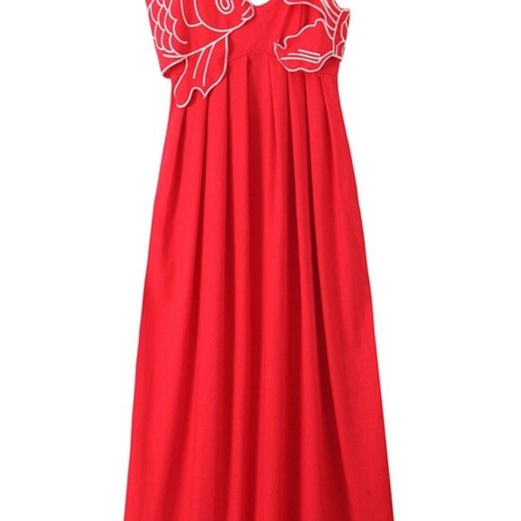 NEW! BEAUTIFUL SOLID KOI FISH PLEATED RED DRESS NEW - Picture 10 of 15